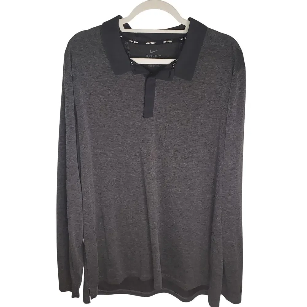 Nike Golf Dri-FIT Long Sleeve Polo Men's XXL Gray Black Performance Shirt